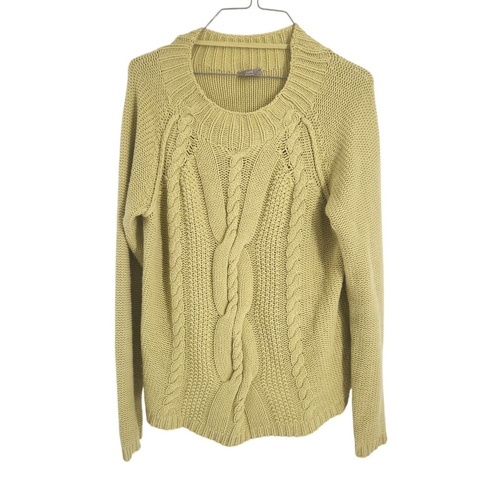 J Jill Green Cable Knit Sweater Womens Size Medium M